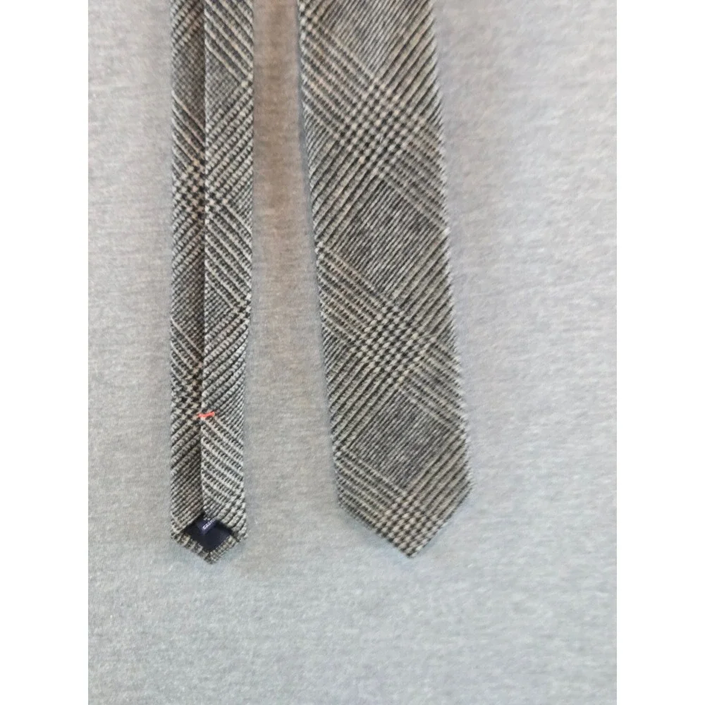 Vintage J.Crew Tie Mens Black Glen Plaid Wool Cashmere 80's Handmade USA